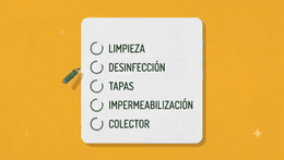 Animación de checklist de mantenimiento Megaclor: limpieza, desinfección, tapas, impermeabilización, colector